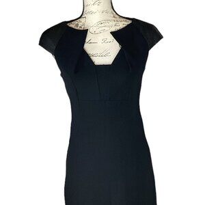 Black Leather Cap-Sleeved Cocktail Dress